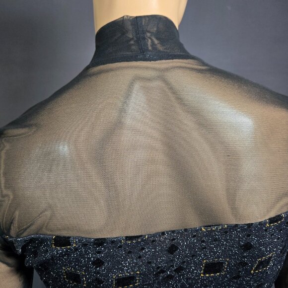 Y2K Black Glitter Mesh Top Flocked Velvet Size S Whimsigoth Goth Grunge - Picture 9 of 9